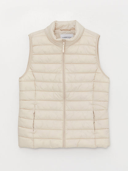 Women's High Collar Plain Puffer Vest