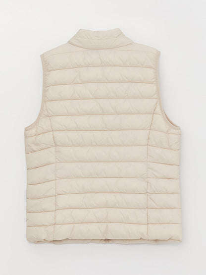 Women's High Collar Plain Puffer Vest