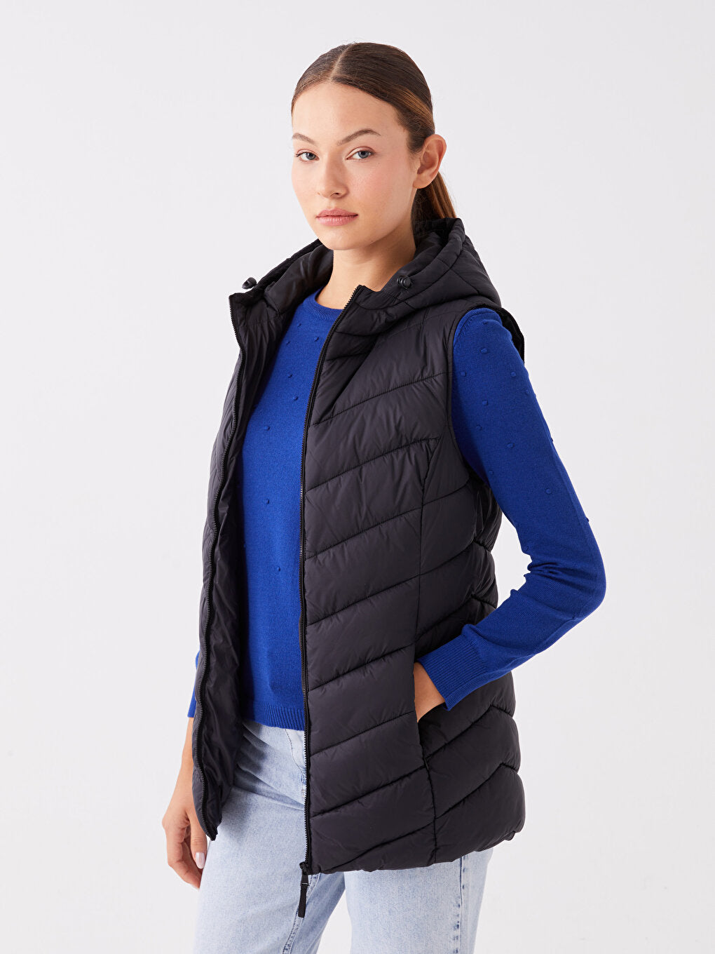 Women's Hooded Plain Puffer Vest