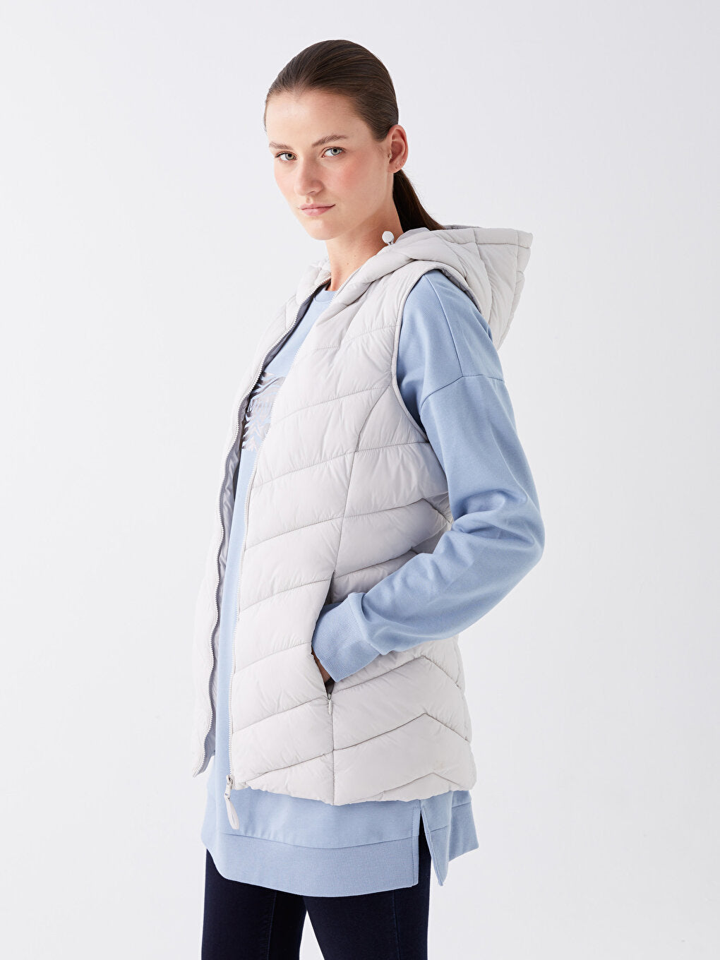 Women's Hooded Plain Puffer Vest