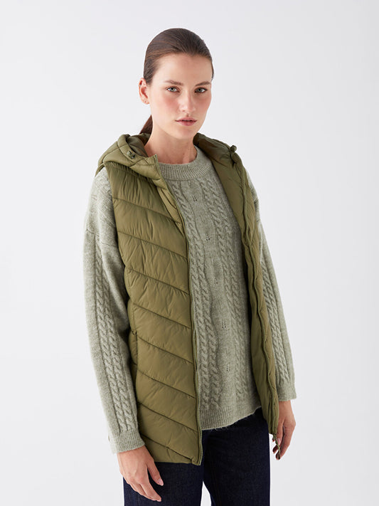 Women's Hooded Plain Puffer Vest