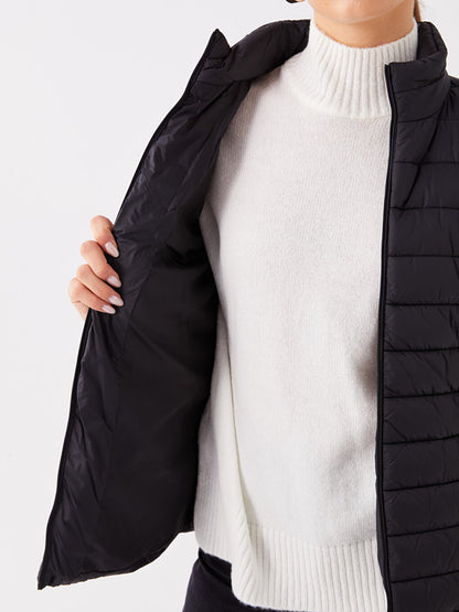 Stand-up Collar Plain Long Sleeve Women's Puffer Coat