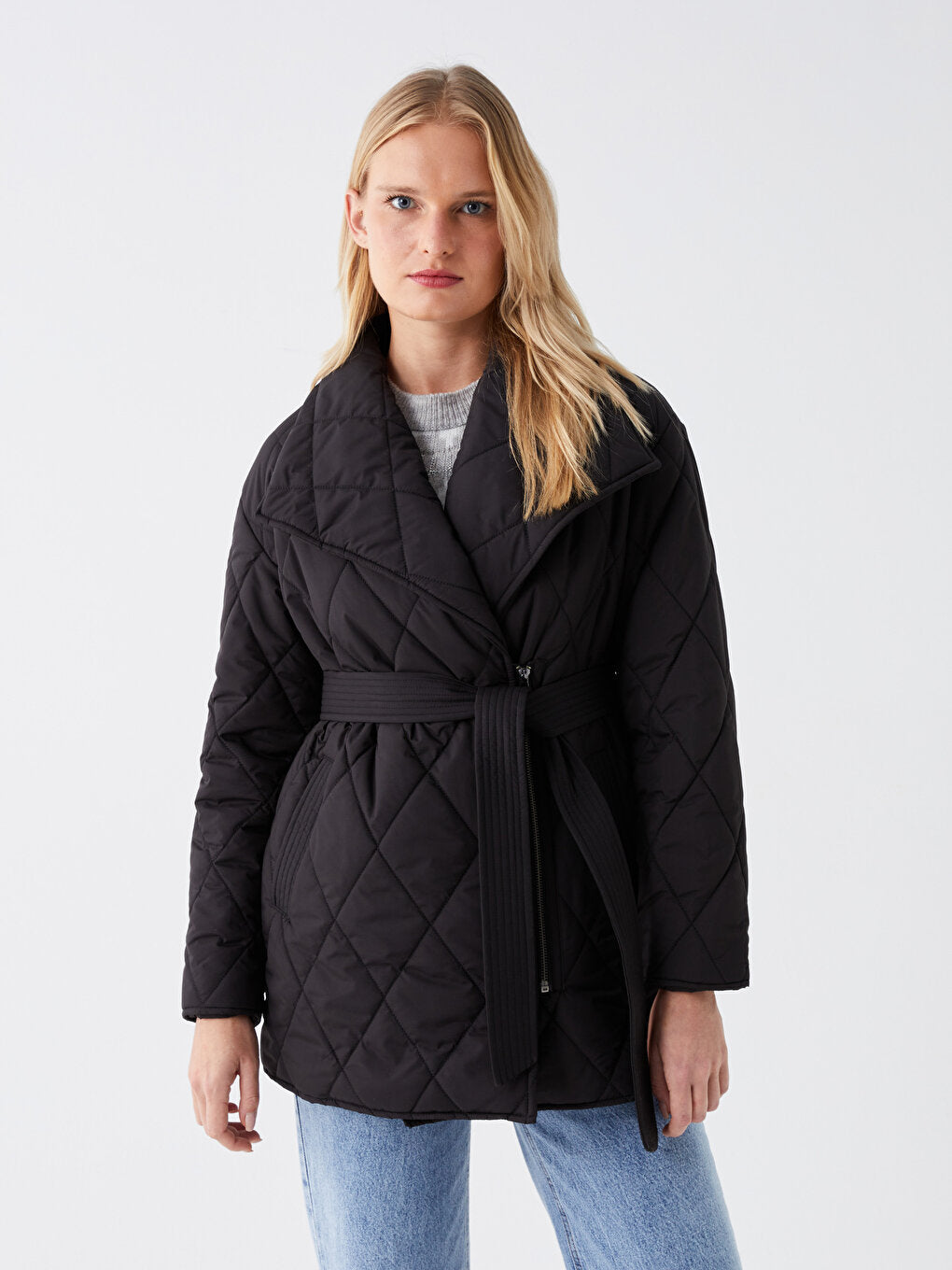 Shawl Collar Quilted Women's Puffer Coat