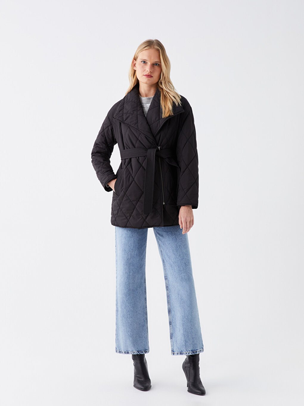 Shawl Collar Quilted Women's Puffer Coat