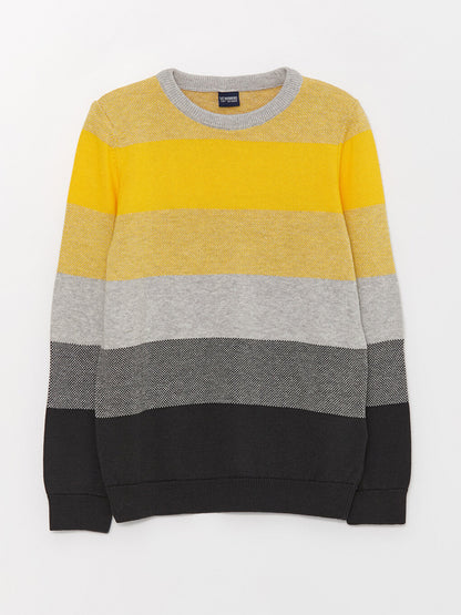 Crew Neck Color Block Long Sleeve Boy's Knitwear Sweater