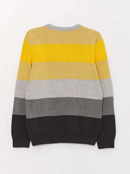 Crew Neck Color Block Long Sleeve Boy's Knitwear Sweater