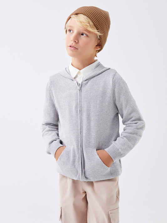 Hooded Basic Long Sleeve Boy's Knitwear Cardigan