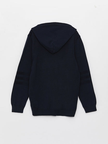 Hooded Basic Long Sleeve Boy's Knitwear Cardigan