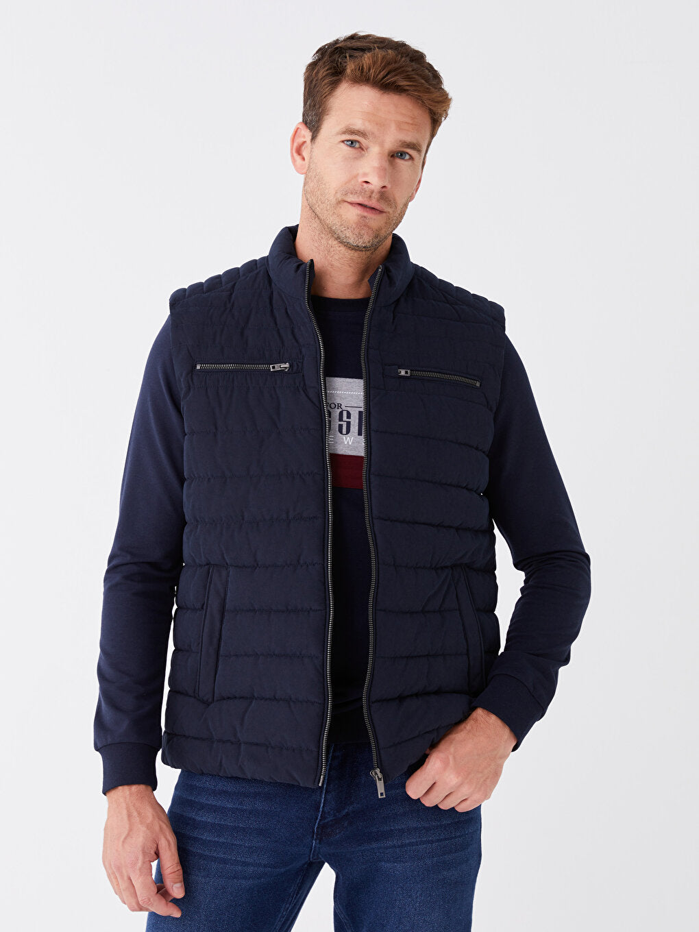 Standard Mold Stand Collar Men's Puffer Vest