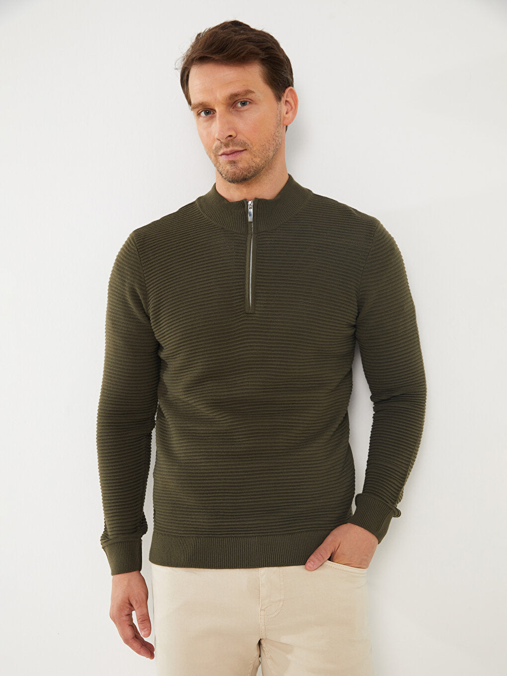 High Collar Long Sleeve Men's Knitwear Sweater