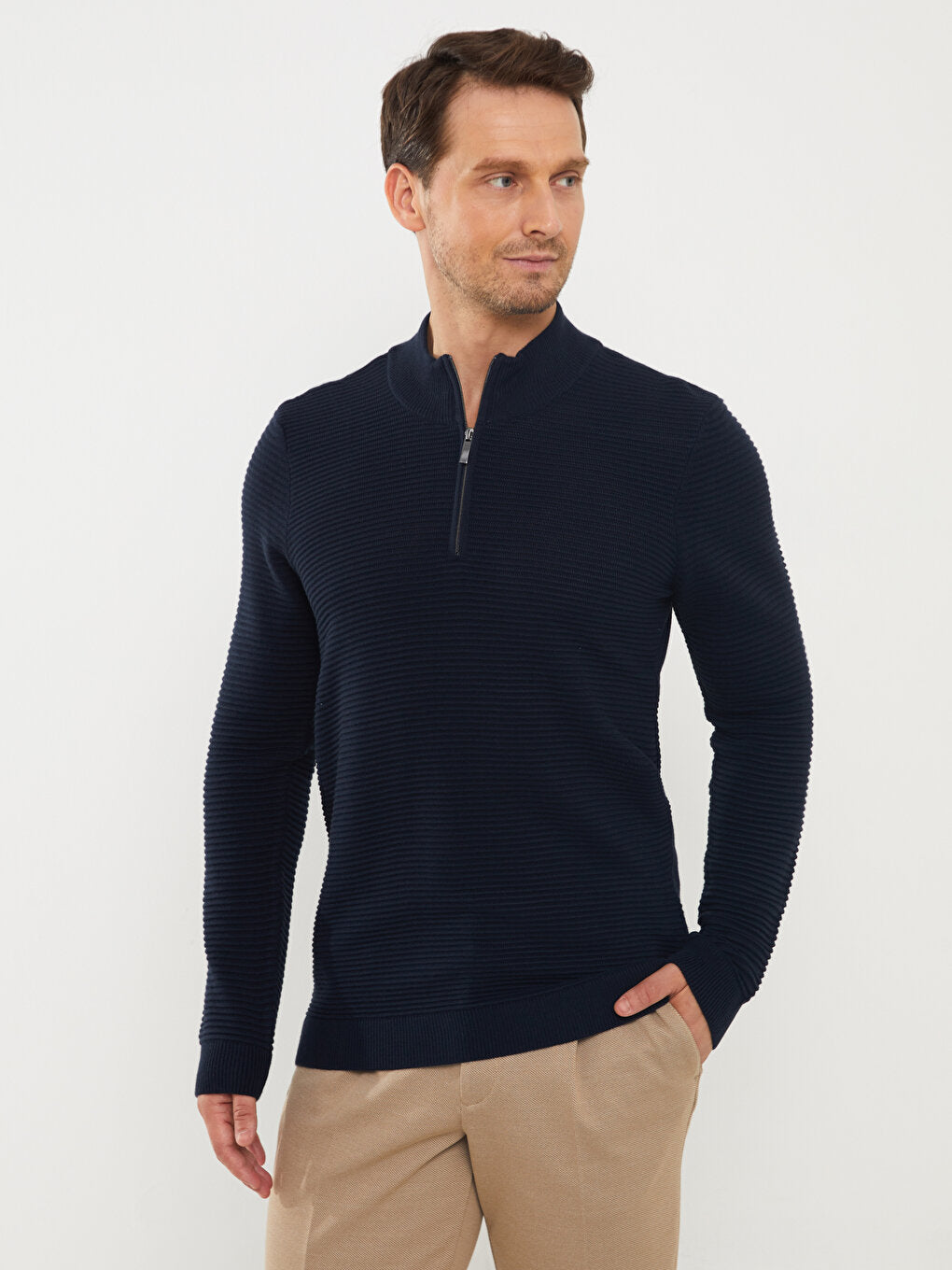 High Collar Long Sleeve Men's Knitwear Sweater