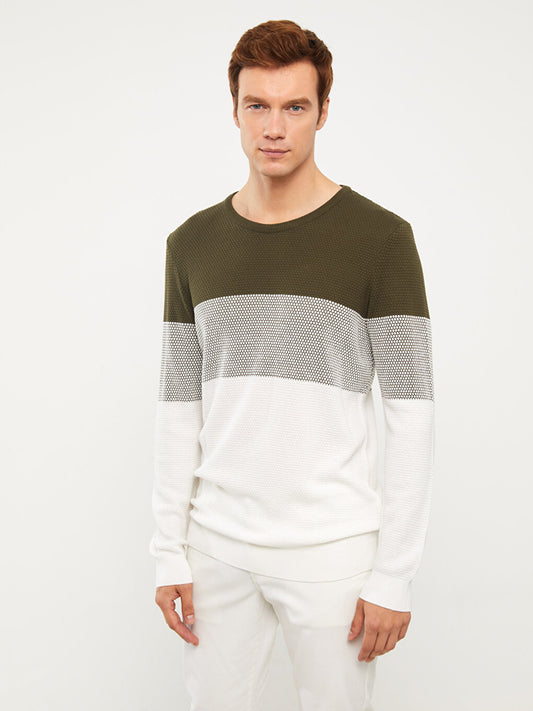 Crew Neck Long Sleeve Color Block Men's Knitwear Sweater