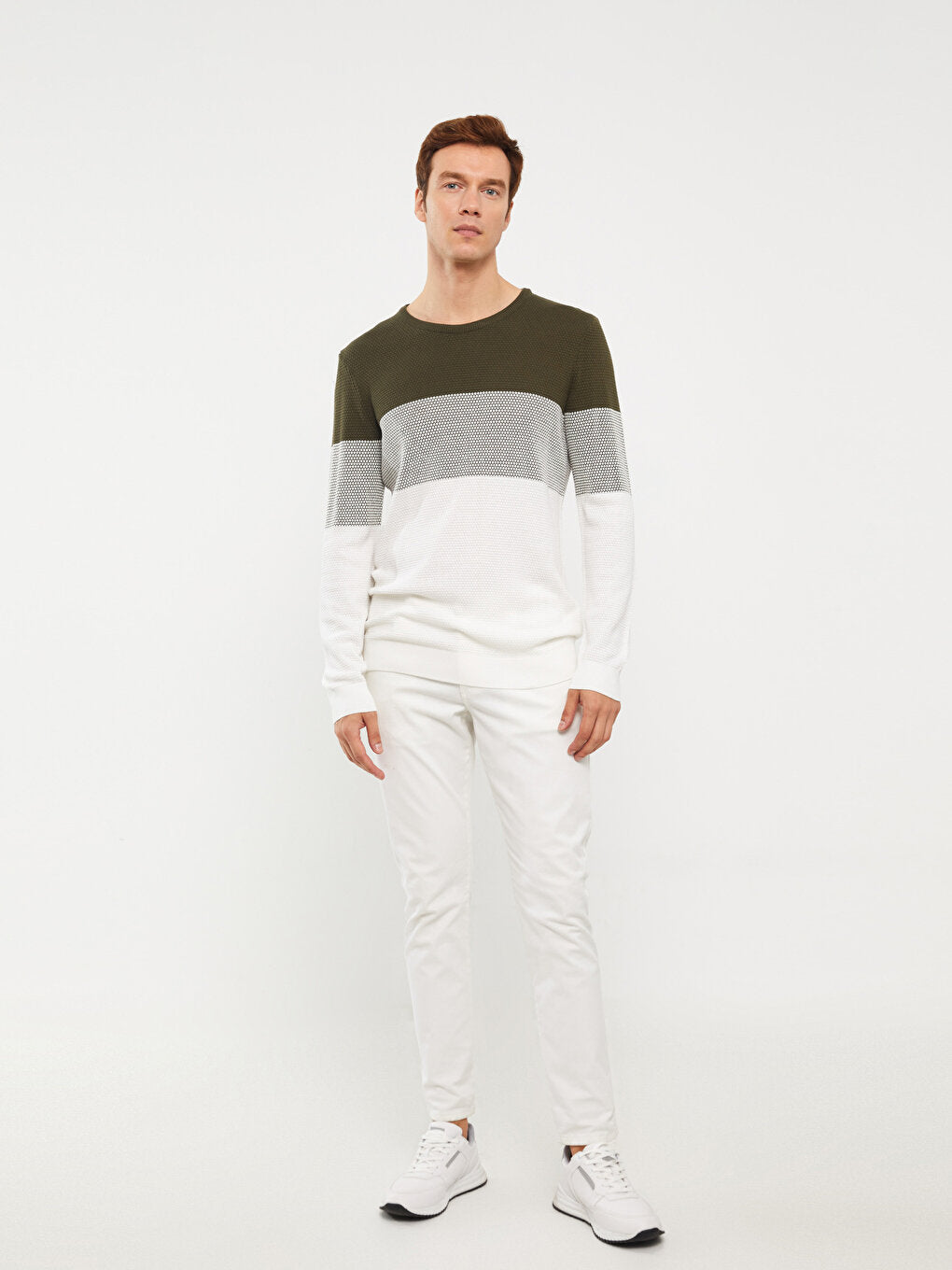 Crew Neck Long Sleeve Color Block Men's Knitwear Sweater