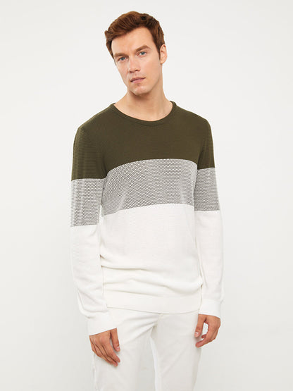 Crew Neck Long Sleeve Color Block Men's Knitwear Sweater