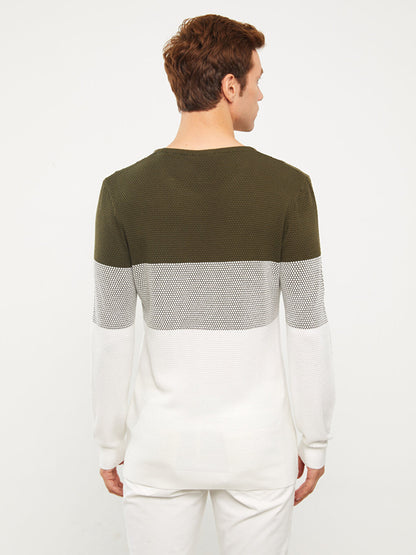 Crew Neck Long Sleeve Color Block Men's Knitwear Sweater