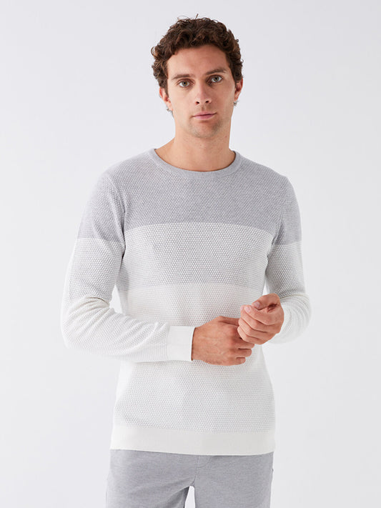 Crew Neck Long Sleeve Color Block Men's Knitwear Sweater