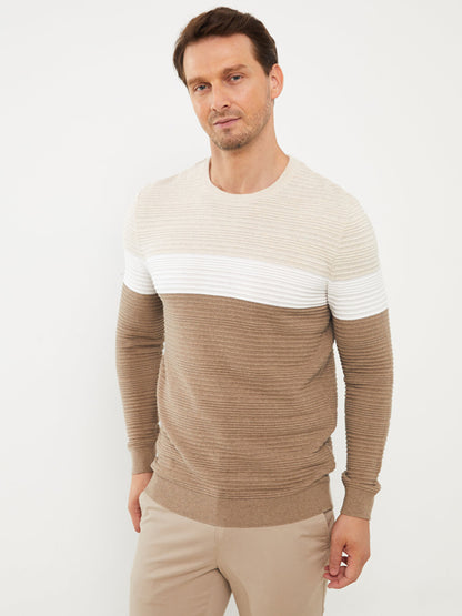 Crew Neck Long Sleeve Color Block Men's Knitwear Sweater