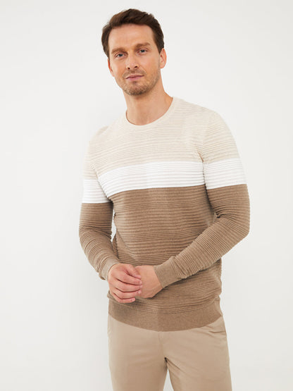 Crew Neck Long Sleeve Color Block Men's Knitwear Sweater