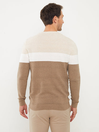 Crew Neck Long Sleeve Color Block Men's Knitwear Sweater