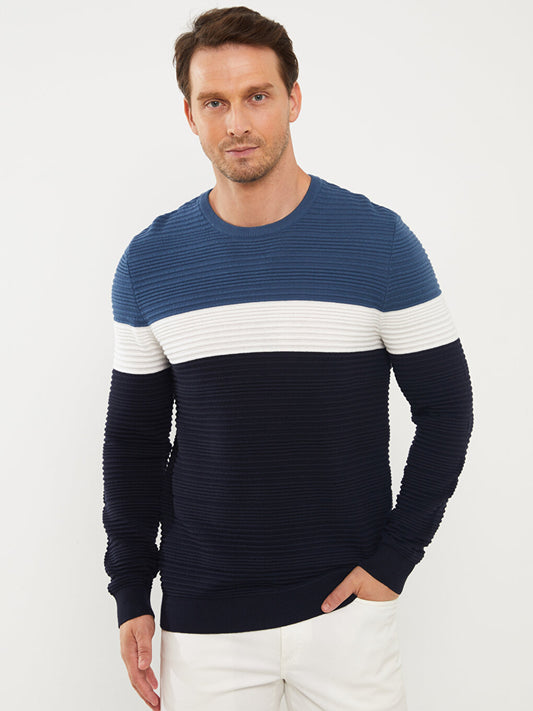 Crew Neck Long Sleeve Color Block Men's Knitwear Sweater