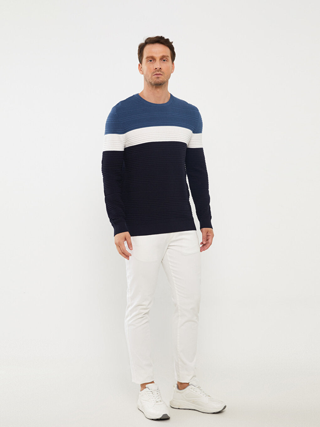 Crew Neck Long Sleeve Color Block Men's Knitwear Sweater