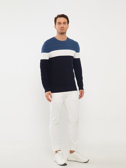 Crew Neck Long Sleeve Color Block Men's Knitwear Sweater