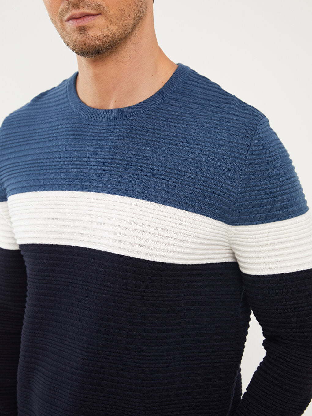 Crew Neck Long Sleeve Color Block Men's Knitwear Sweater