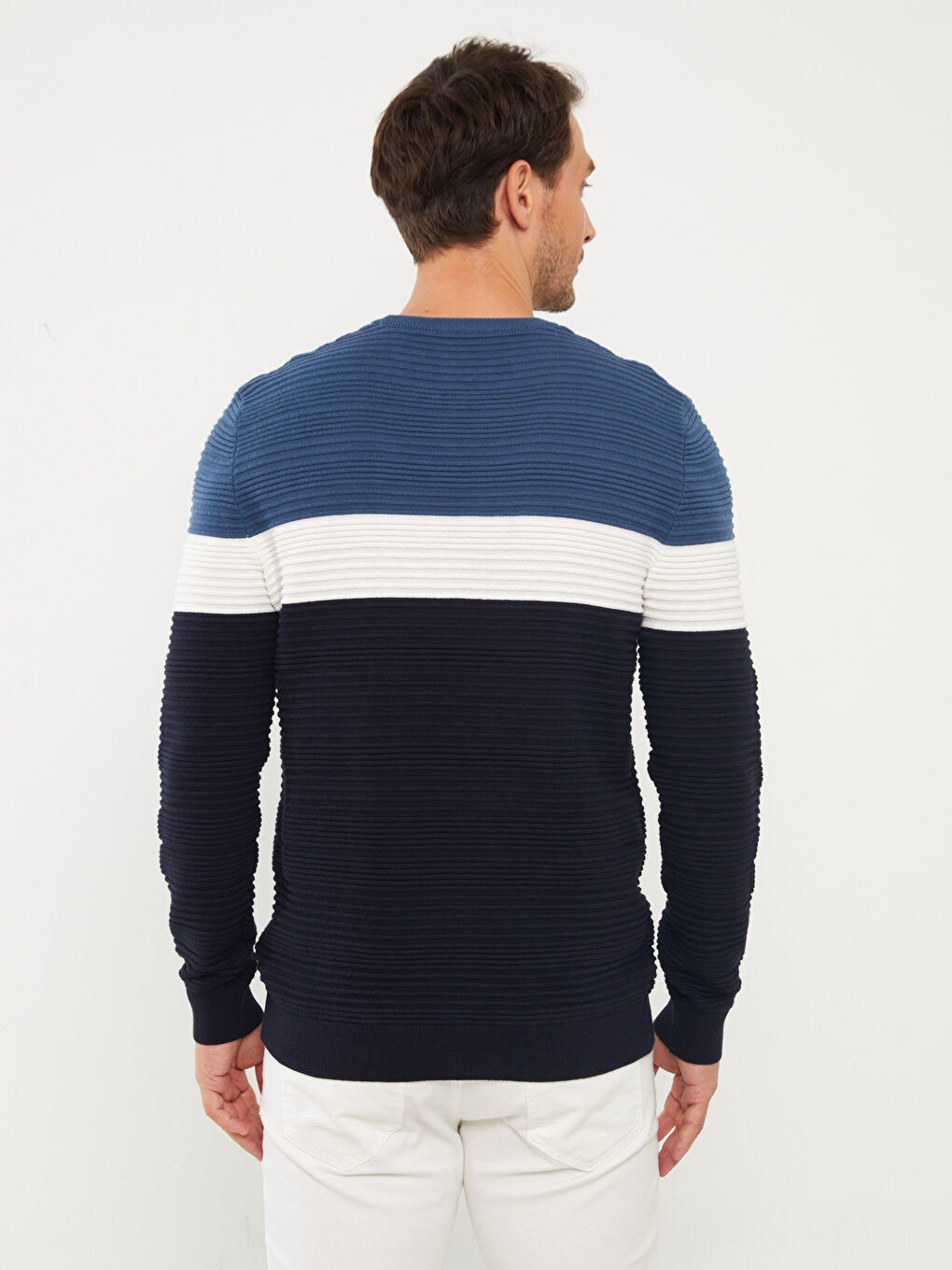 Crew Neck Long Sleeve Color Block Men's Knitwear Sweater