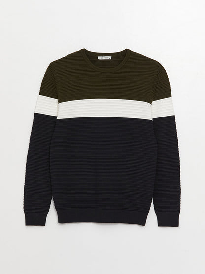 Crew Neck Long Sleeve Color Block Men's Knitwear Sweater