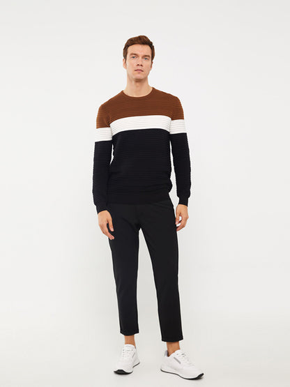 Crew Neck Long Sleeve Color Block Men's Knitwear Sweater