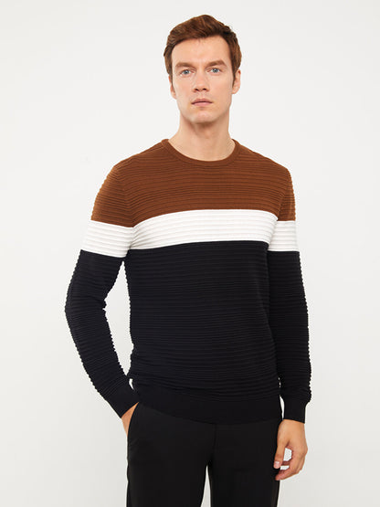 Crew Neck Long Sleeve Color Block Men's Knitwear Sweater