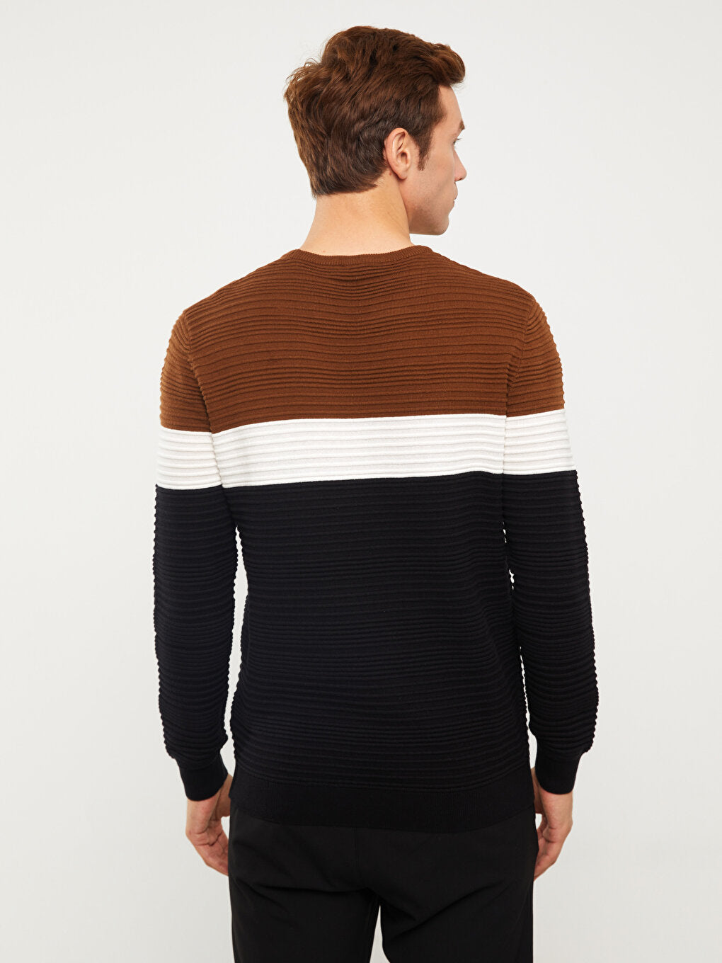 Crew Neck Long Sleeve Color Block Men's Knitwear Sweater