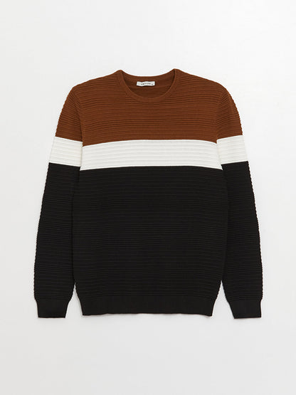 Crew Neck Long Sleeve Color Block Men's Knitwear Sweater