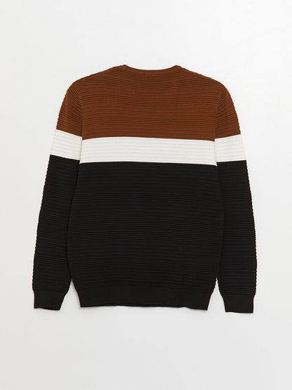 Crew Neck Long Sleeve Color Block Men's Knitwear Sweater