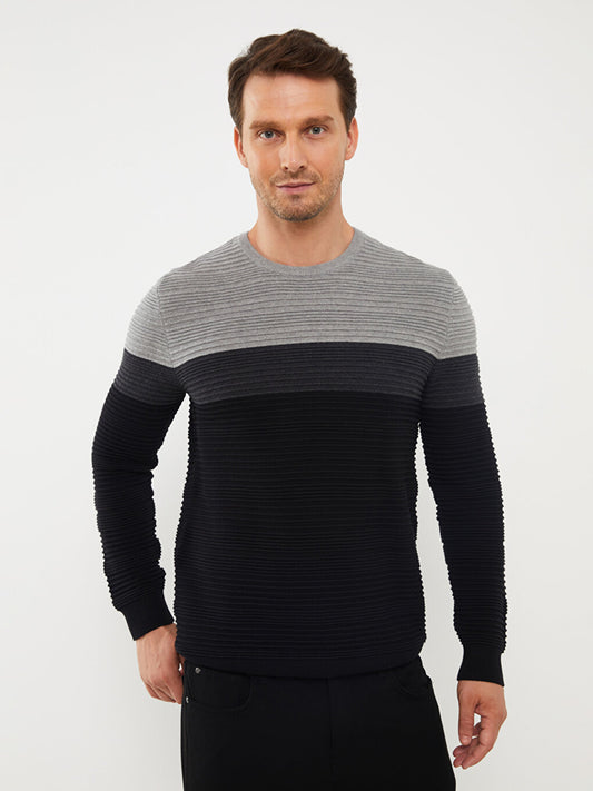 Crew Neck Long Sleeve Color Block Men's Knitwear Sweater