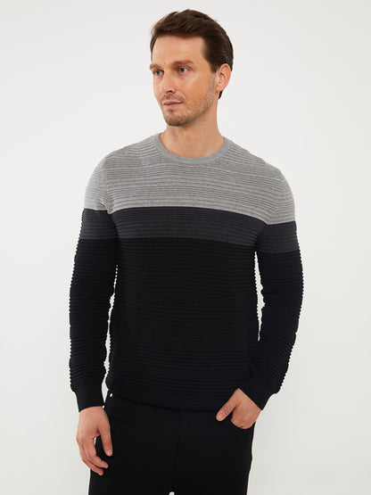 Crew Neck Long Sleeve Color Block Men's Knitwear Sweater