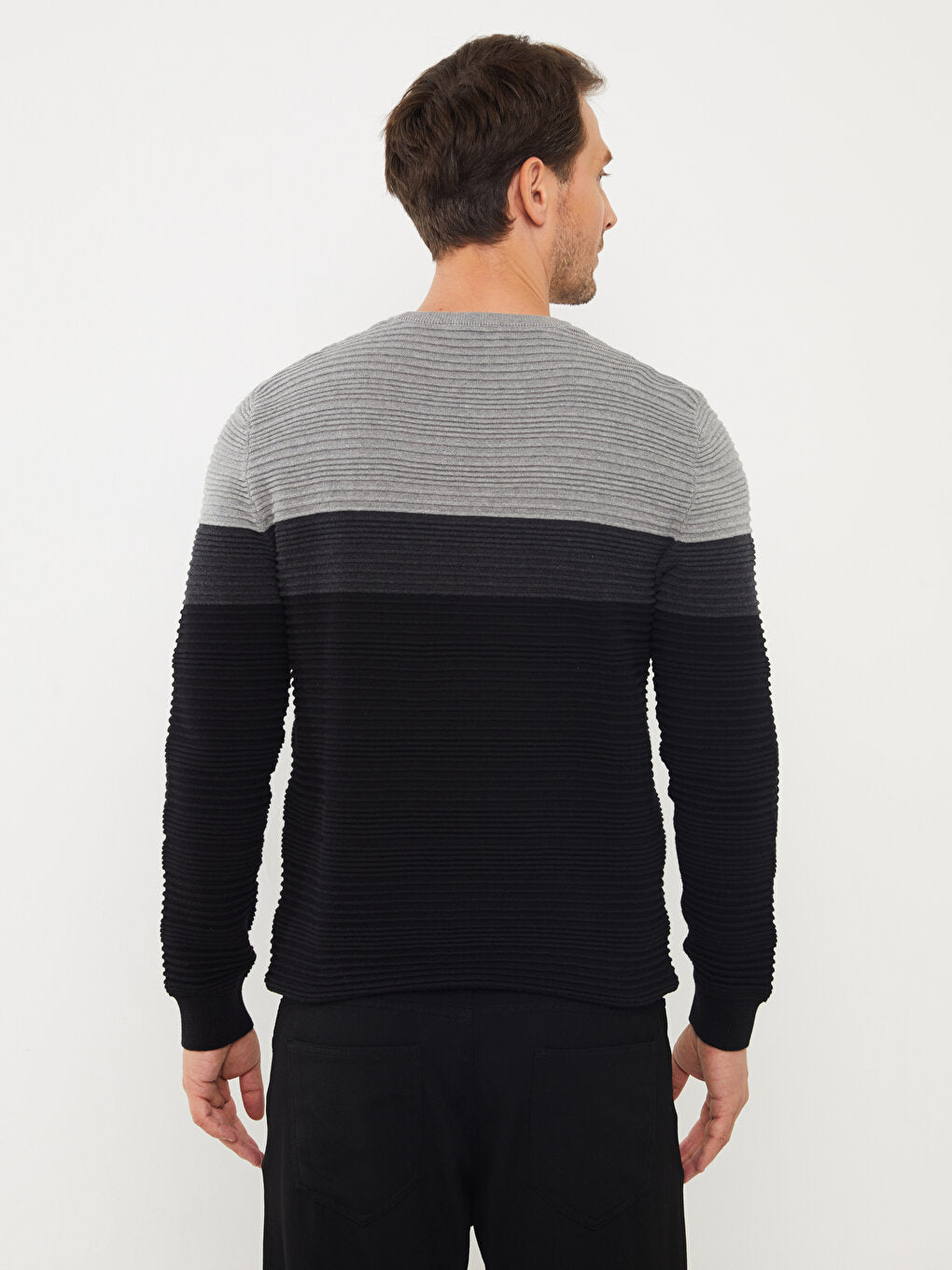 Crew Neck Long Sleeve Color Block Men's Knitwear Sweater