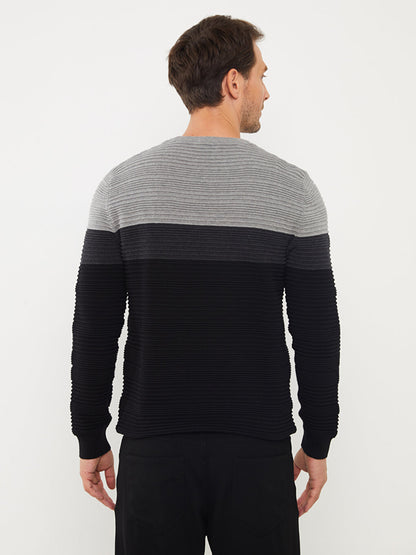 Crew Neck Long Sleeve Color Block Men's Knitwear Sweater