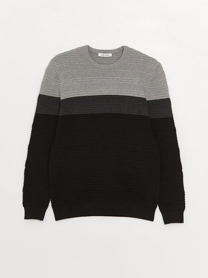 Crew Neck Long Sleeve Color Block Men's Knitwear Sweater