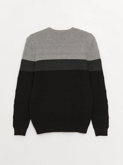 Crew Neck Long Sleeve Color Block Men's Knitwear Sweater