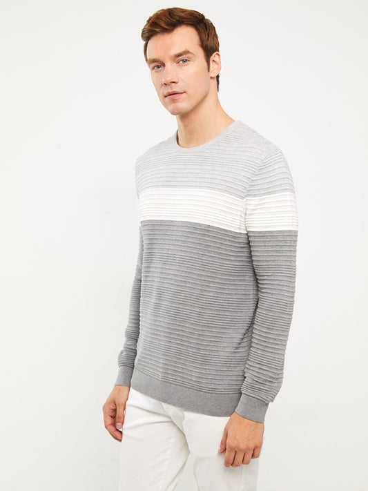 Crew Neck Long Sleeve Color Block Men's Knitwear Sweater