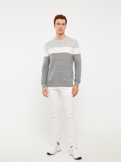 Crew Neck Long Sleeve Color Block Men's Knitwear Sweater