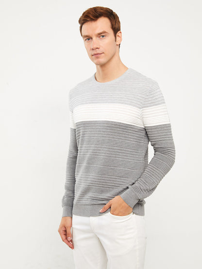 Crew Neck Long Sleeve Color Block Men's Knitwear Sweater