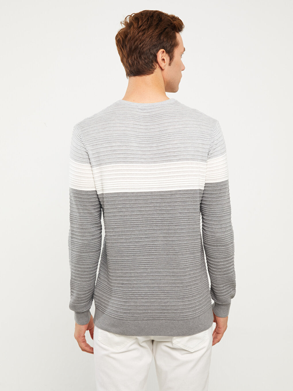 Crew Neck Long Sleeve Color Block Men's Knitwear Sweater