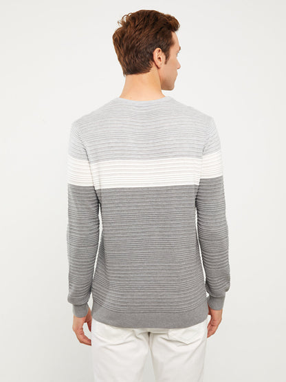 Crew Neck Long Sleeve Color Block Men's Knitwear Sweater