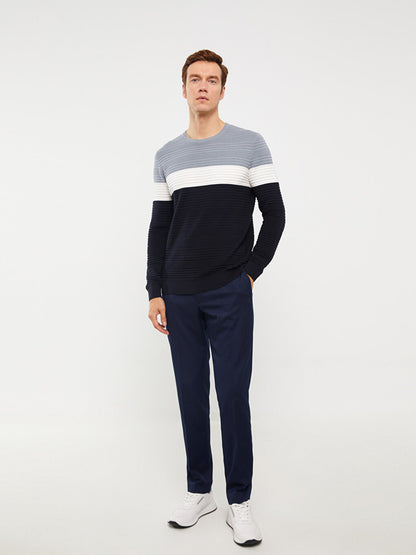 Crew Neck Long Sleeve Color Block Men's Knitwear Sweater