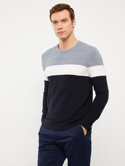 Crew Neck Long Sleeve Color Block Men's Knitwear Sweater