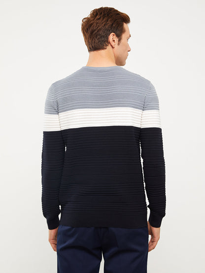 Crew Neck Long Sleeve Color Block Men's Knitwear Sweater