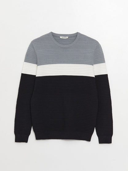 Crew Neck Long Sleeve Color Block Men's Knitwear Sweater