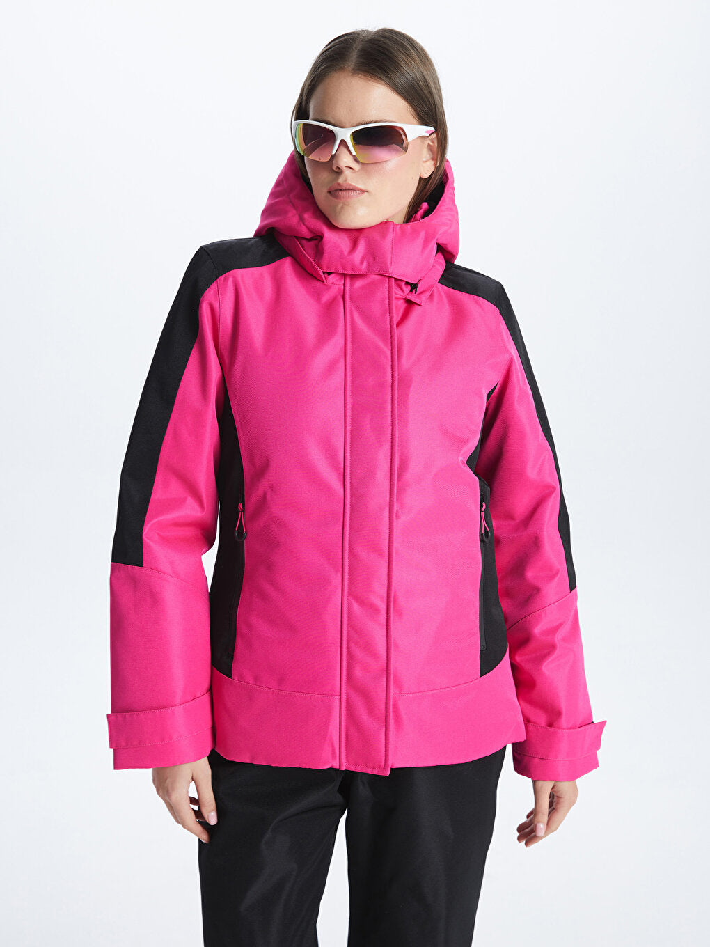 Hooded Color Blocked Long Sleeve Women's Ski Jacket